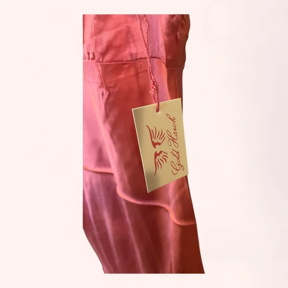 Gold Hawk 100% Silk Camilla Rose Satin Y2K 90s Green Lace Slip Dress NWT Size M - Picture 6 of 6